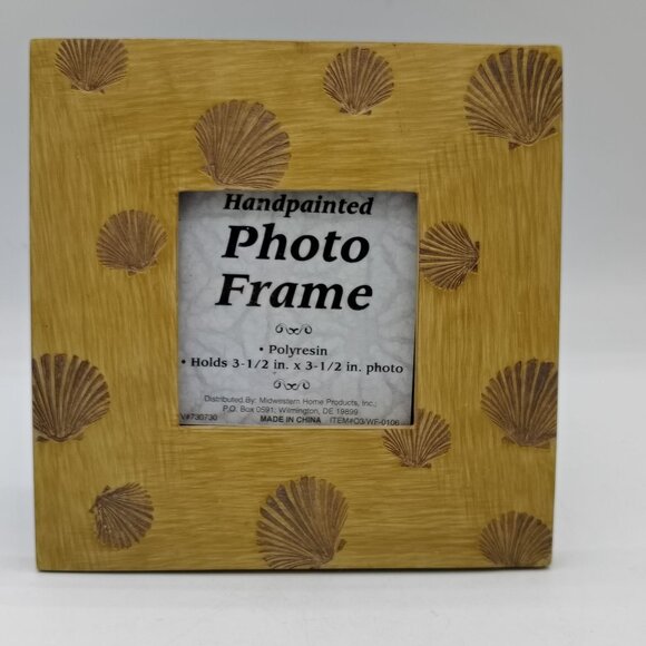 Seashell Photo Frame Hand Painted 3.5x3.5 Polyresin Coastal Beach Decor Ocean - Picture 3 of 15